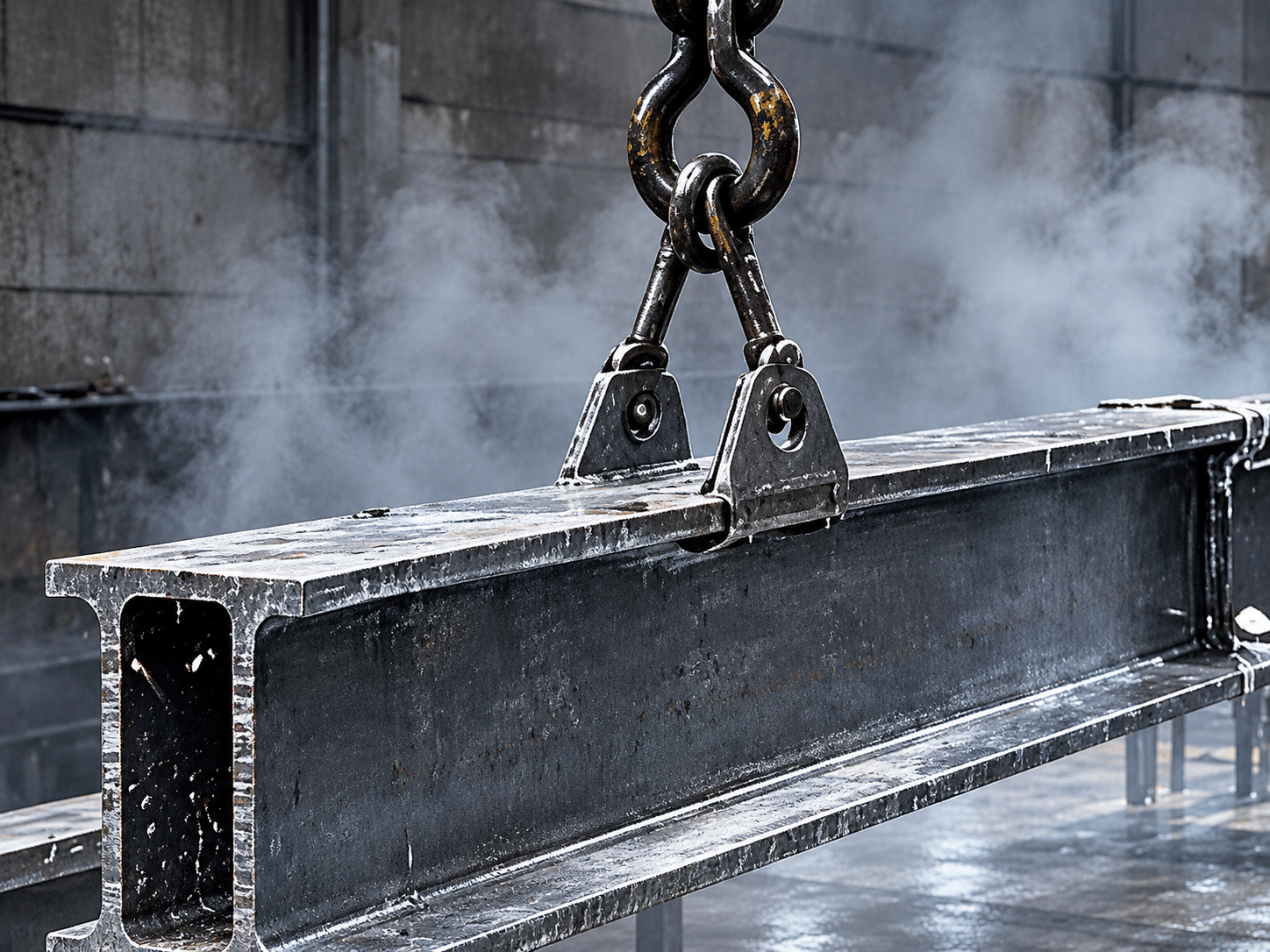 Steel section being lifted from a hot-dip galvanizing bath